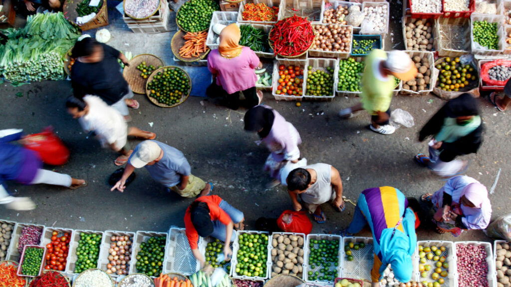 Jakarta: Blurred Motion of People at Vegetable Market, Jakarta