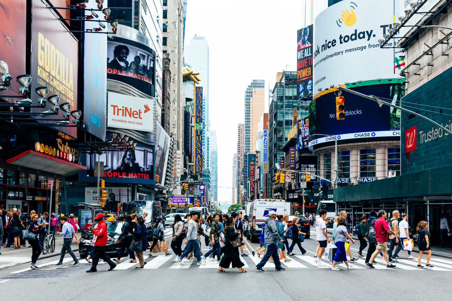 Crowds of people on the street in New York City