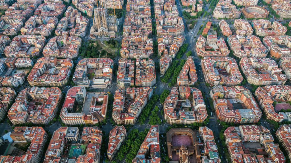 Aerial view of Barcelona Eixample residencial district