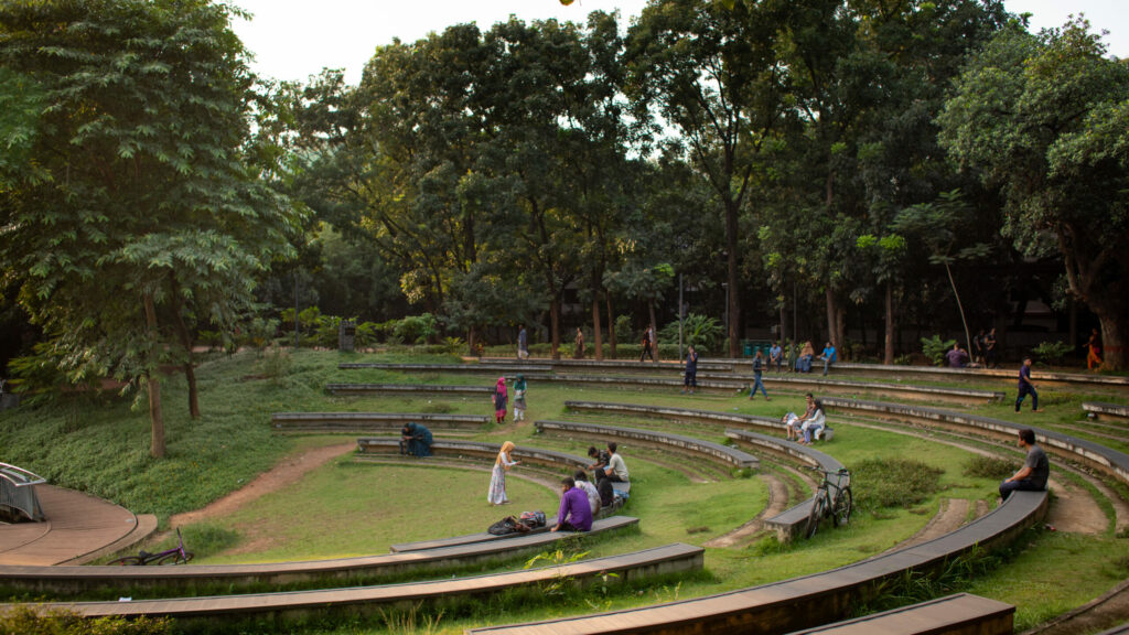 Green space expansion on Oct. 6, 2022 in Dhaka North, Bangladesh. The city is increasing urban green space by 70%. The spaces will increase climate resilience to heat waves and flooding, reduce greenhouse emissions, and create areas that are both equitable and accessible. (Turjoy Chowdhury/AP Images for C40)