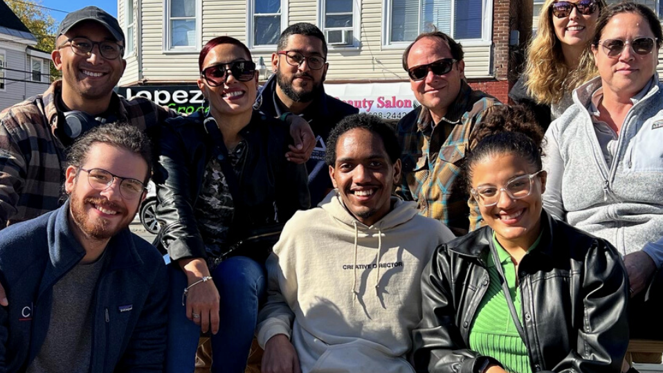 The Lawrence Pa’lante Safer Cooler Streets project team members at the Bennington Triangle. © Groundwork Lawrence