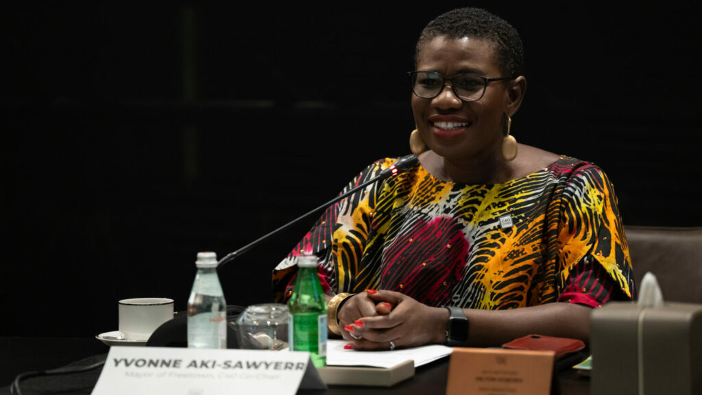 C40 Co-Chair Mayor of Freetown Mayor Yvonne Aki-Sawyerr at COP28 during the UNSG Roundtable