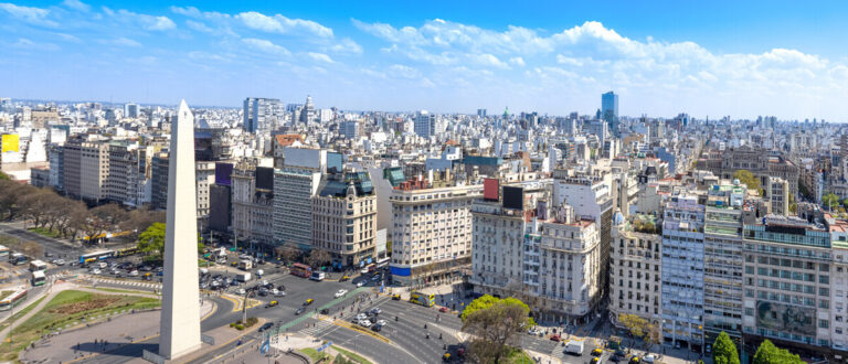 Photo of the cityscape of Buenos Aires in Argentina, with historic monument Obelisk in view.