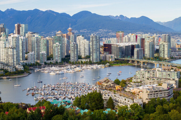 Cityscape view of the city of Vancouver, overlooking the bay.